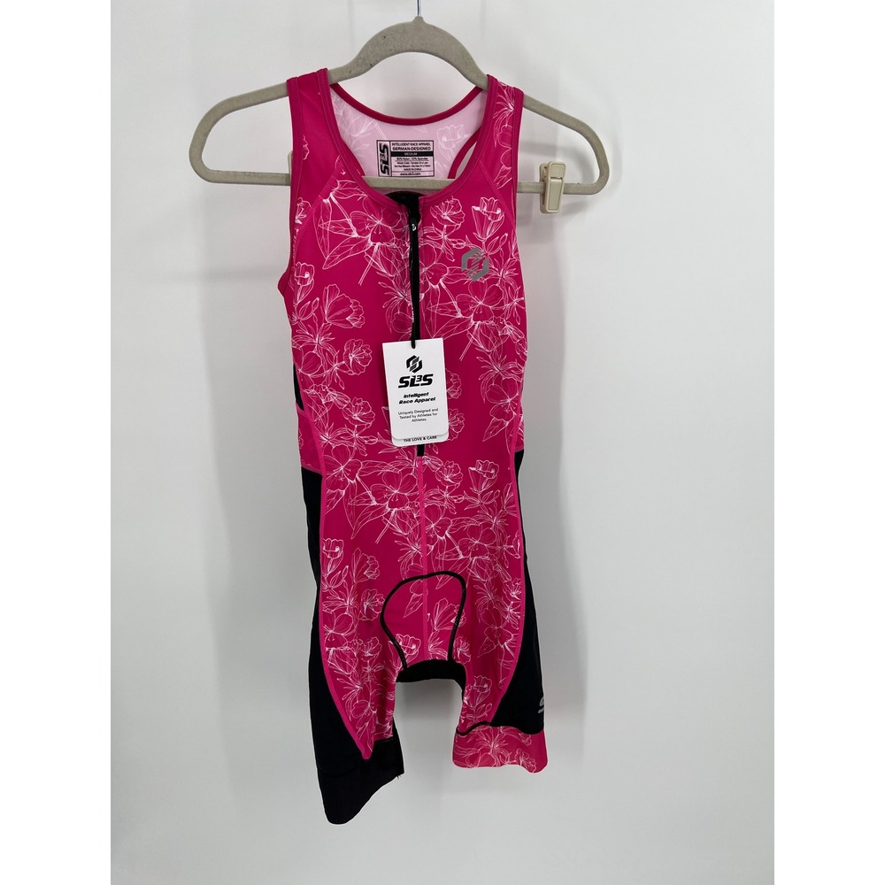 SLS3 FX Women Triathlon Suit Pink Black Floral Race Apparel Medium NWT